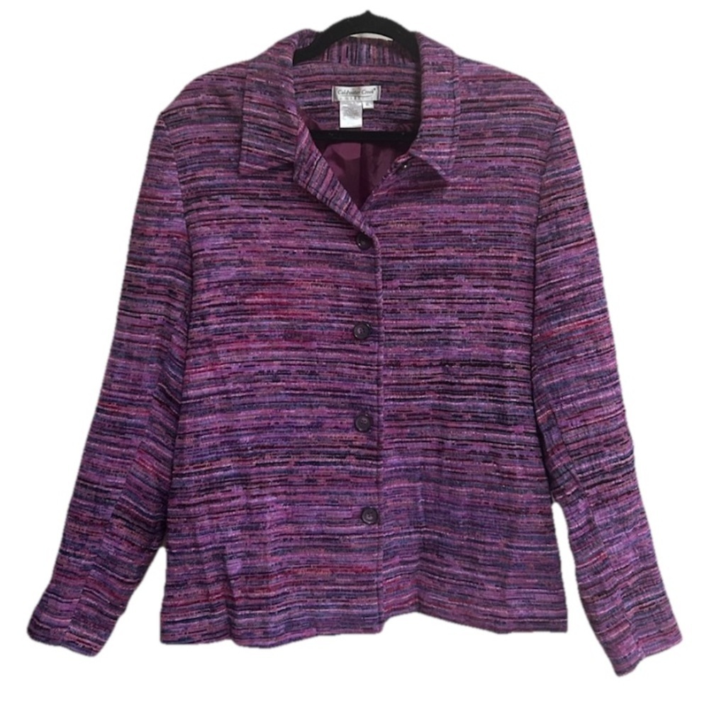 Coldwater Creek Blazer Jacket Size CL Purple Striped Textured Work Career